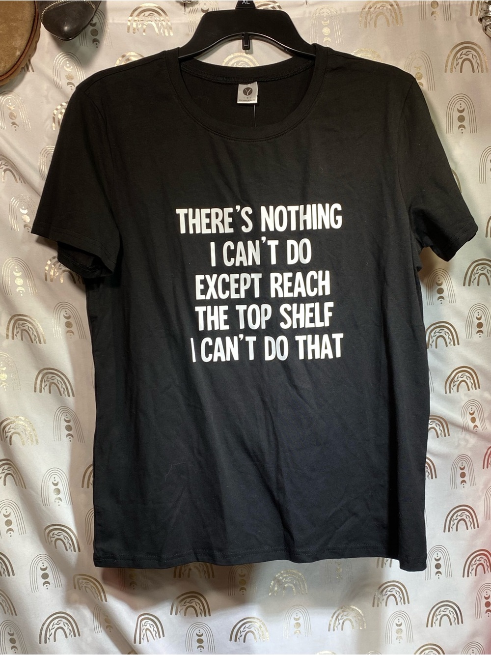 Black Short-Sleeve Graphic Crewneck Tee with White Text